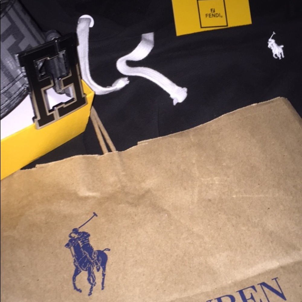 Fendi belt and Polo Ralph Lauren hoodie
